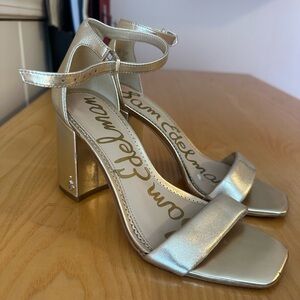 Sam Edelman Metallic Gold Block Heel Ankle-Strap Sandals